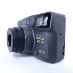 FUJIFILM ZOOM CARDIA SUPER 115 MRの前面外観、フラッシュとモデル名表記